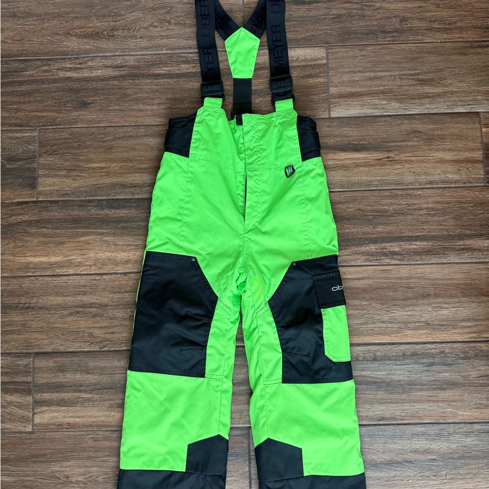 Obermeyer Kids' Neon Green and Black Overalls snow pants